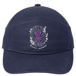 Epilepsy Awareness Ribbon Purple Epilepsy Brain Grahpic 7-Panel Snapback Hat