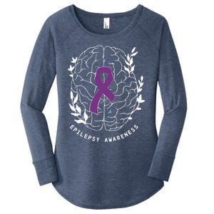 Epilepsy Awareness Ribbon Purple Epilepsy Brain Grahpic Women's Perfect Tri Tunic Long Sleeve Shirt