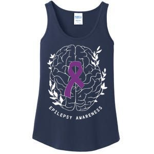 Epilepsy Awareness Ribbon Purple Epilepsy Brain Grahpic Ladies Essential Tank