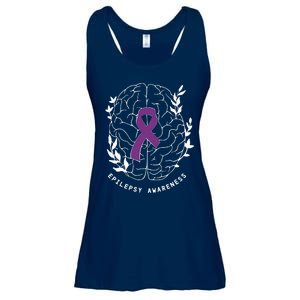 Epilepsy Awareness Ribbon Purple Epilepsy Brain Grahpic Ladies Essential Flowy Tank