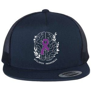 Epilepsy Awareness Ribbon Purple Epilepsy Brain Grahpic Flat Bill Trucker Hat