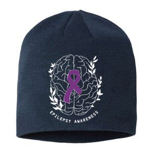 Epilepsy Awareness Ribbon Purple Epilepsy Brain Grahpic Sustainable Beanie