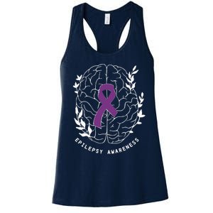 Epilepsy Awareness Ribbon Purple Epilepsy Brain Grahpic Women's Racerback Tank