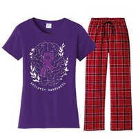 Epilepsy Awareness Ribbon Purple Epilepsy Brain Grahpic Women's Flannel Pajama Set