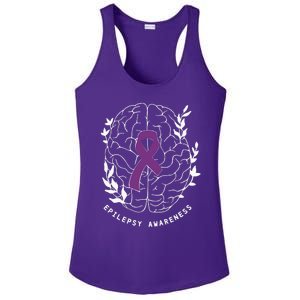 Epilepsy Awareness Ribbon Purple Epilepsy Brain Grahpic Ladies PosiCharge Competitor Racerback Tank