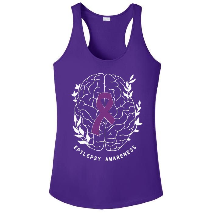 Epilepsy Awareness Ribbon Purple Epilepsy Brain Grahpic Ladies PosiCharge Competitor Racerback Tank