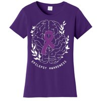 Epilepsy Awareness Ribbon Purple Epilepsy Brain Grahpic Women's T-Shirt