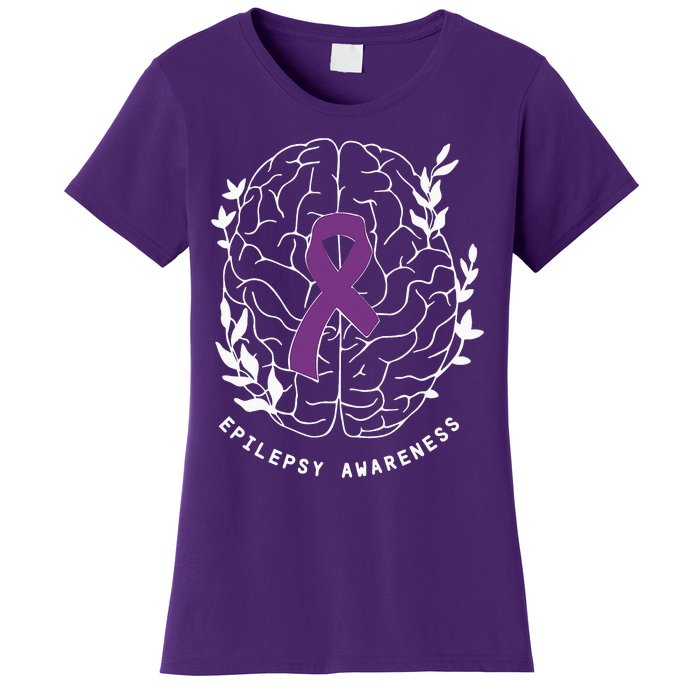 Epilepsy Awareness Ribbon Purple Epilepsy Brain Grahpic Women's T-Shirt