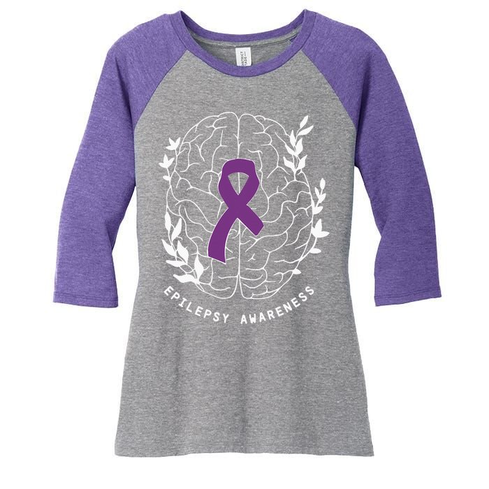 Epilepsy Awareness Ribbon Purple Epilepsy Brain Grahpic Women's Tri-Blend 3/4-Sleeve Raglan Shirt