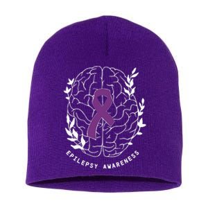 Epilepsy Awareness Ribbon Purple Epilepsy Brain Grahpic Short Acrylic Beanie