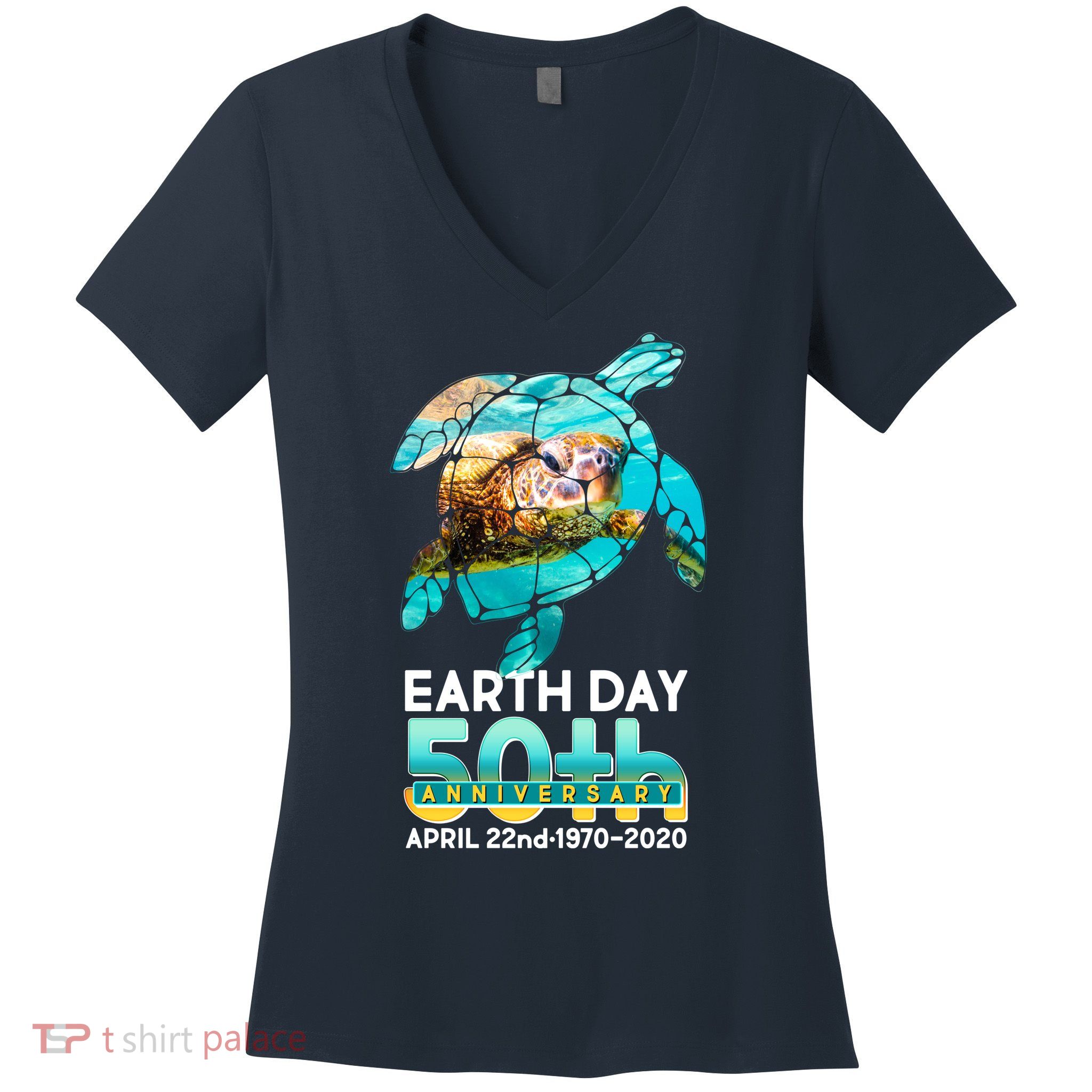 Earth Day 50th Anniversary Turtle Women's V-Neck T-Shirt