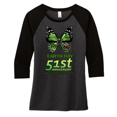 Earth Day 51st Anniversary 2021 Butterfly Women's Tri-Blend 3/4-Sleeve Raglan Shirt