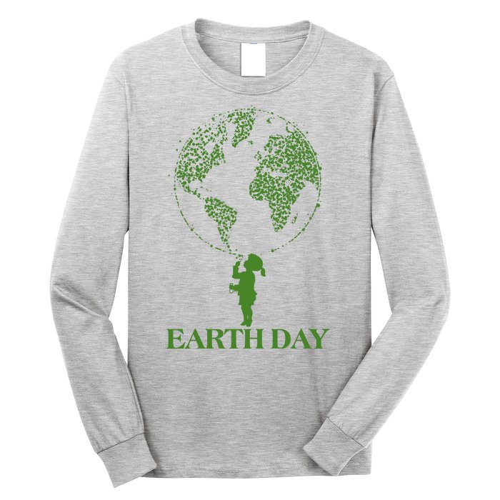 Earth Day Child Blowing Bubbles Earth  Long Sleeve Shirt