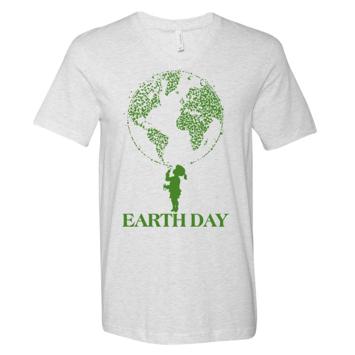 Earth Day Child Blowing Bubbles Earth  V-Neck T-Shirt