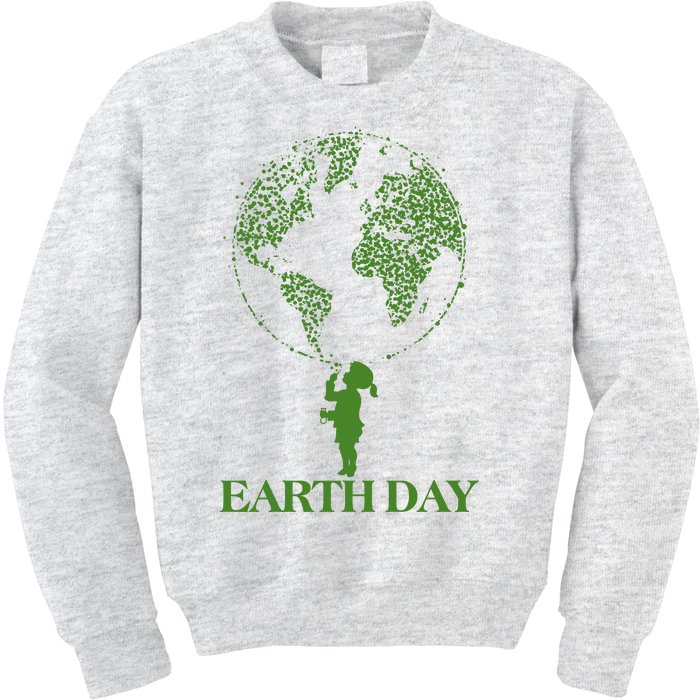 Earth Day Child Blowing Bubbles Earth  Kids Sweatshirt