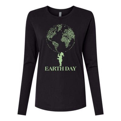 Earth Day Child Blowing Bubbles Earth  Womens Cotton Relaxed Long Sleeve T-Shirt