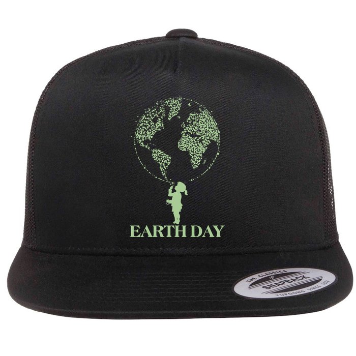 Earth Day Child Blowing Bubbles Earth  Flat Bill Trucker Hat