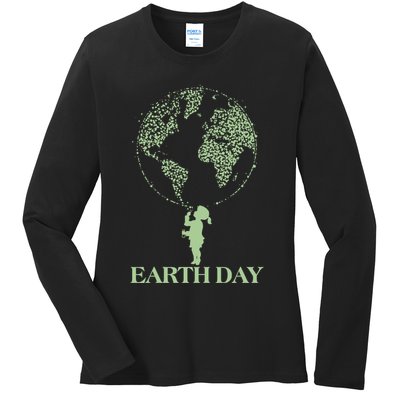 Earth Day Child Blowing Bubbles Earth  Ladies Long Sleeve Shirt