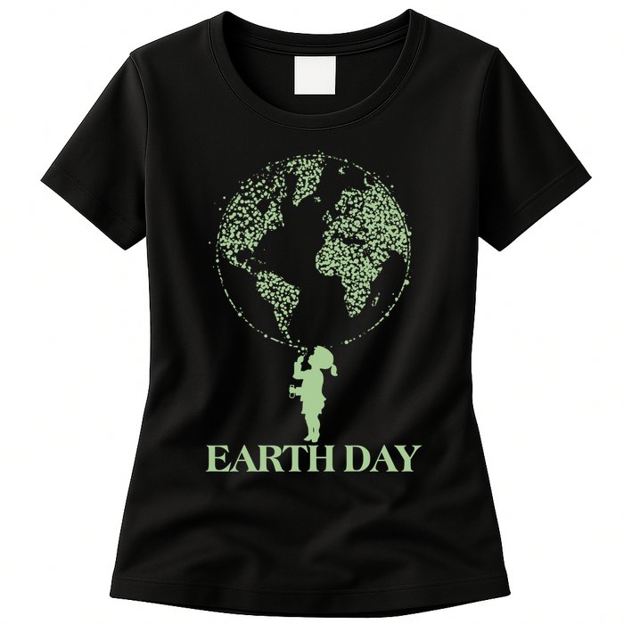 Earth Day Child Blowing Bubbles Earth  Womens T-Shirt