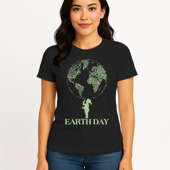 Earth Day Child Blowing Bubbles Earth  Womens T-Shirt