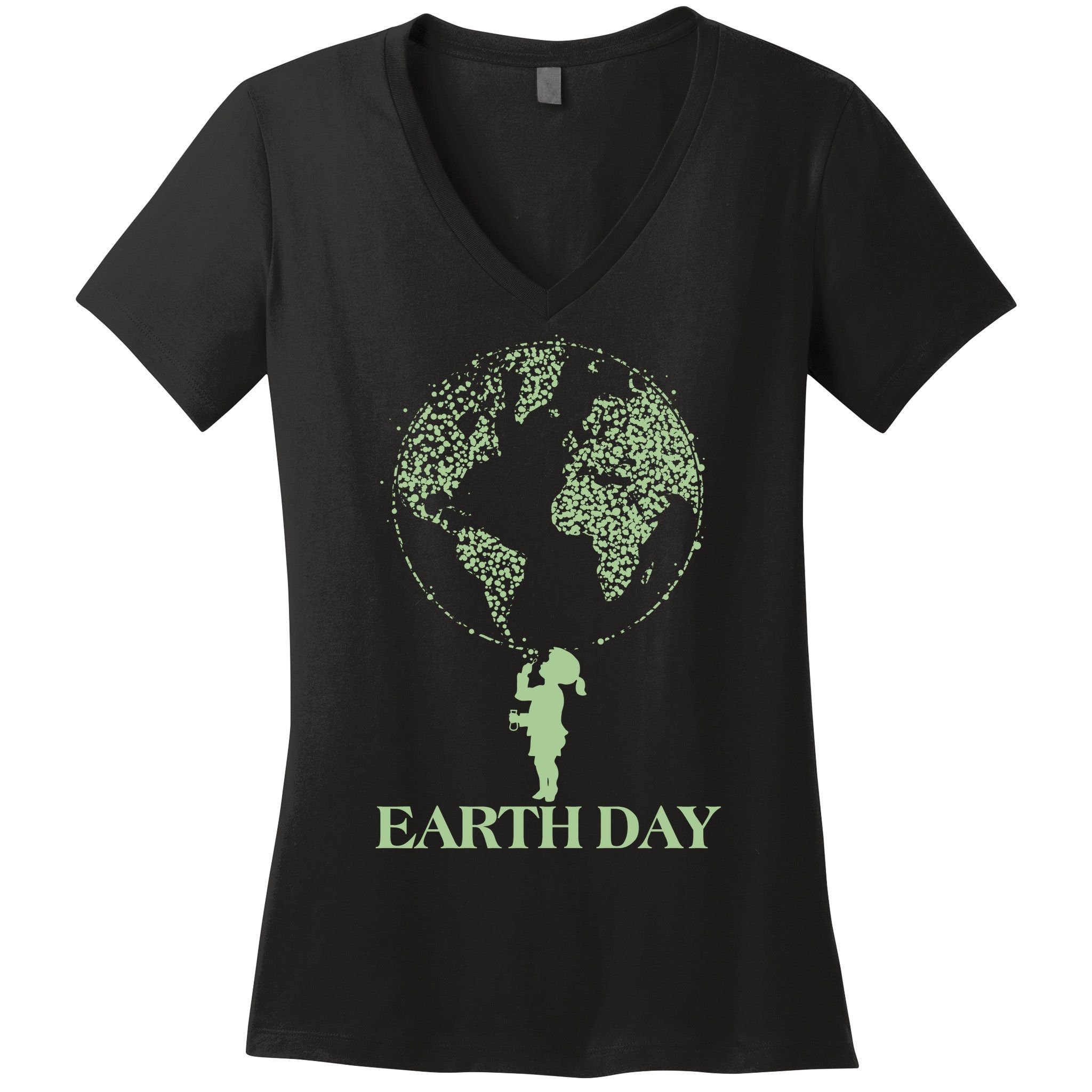 Earth Day Child Blowing Bubbles Earth  Women's V-Neck T-Shirt
