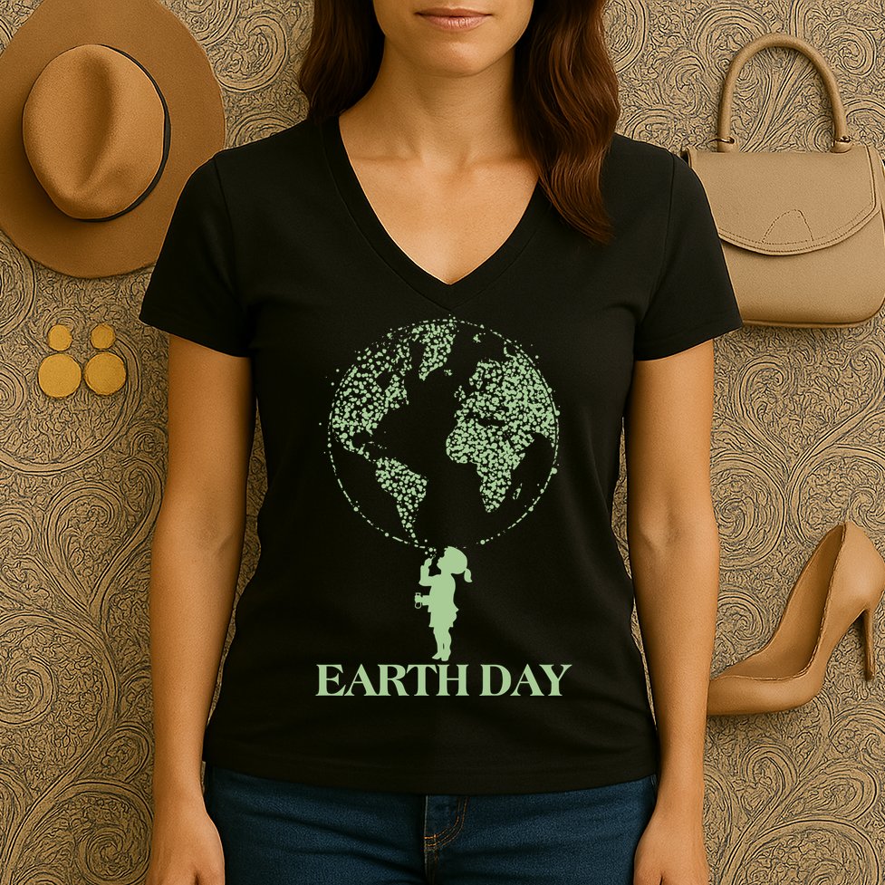 Earth Day Child Blowing Bubbles Earth  Women's V-Neck T-Shirt