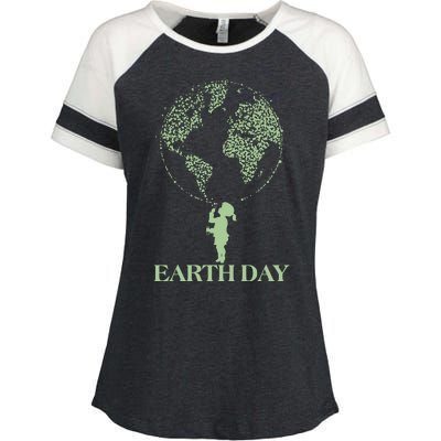 Earth Day Child Blowing Bubbles Earth  Enza Ladies Jersey Colorblock Tee