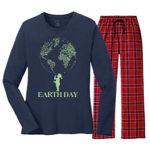 Earth Day Child Blowing Bubbles Earth  Women's Long Sleeve Flannel Pajama Set 