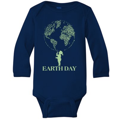 Earth Day Child Blowing Bubbles Earth  Baby Long Sleeve Bodysuit