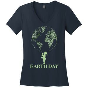 Earth Day Child Blowing Bubbles Earth  Women's V-Neck T-Shirt