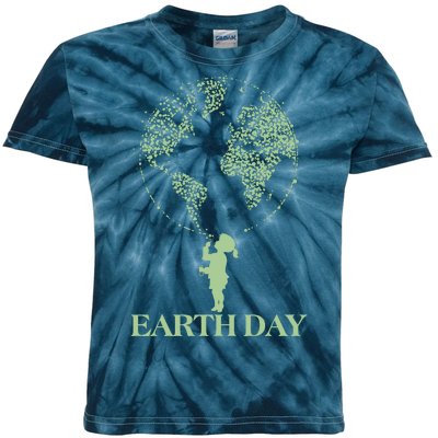 Earth Day Child Blowing Bubbles Earth  Kids Tie-Dye T-Shirt