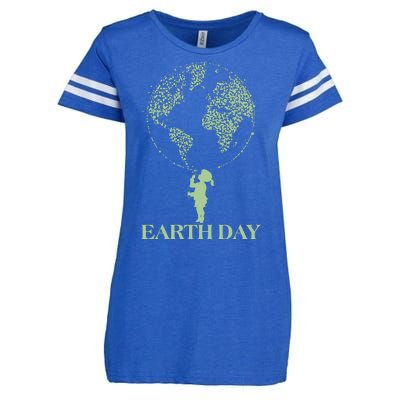 Earth Day Child Blowing Bubbles Earth  Enza Ladies Jersey Football T-Shirt