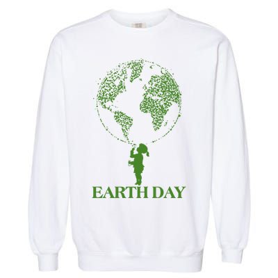 Earth Day Child Blowing Bubbles Earth  Garment-Dyed Sweatshirt