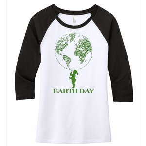 Earth Day Child Blowing Bubbles Earth  Women's Tri-Blend 3/4-Sleeve Raglan Shirt