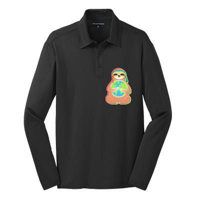 Earth Day Sloth Silk Touch Performance Long Sleeve Polo