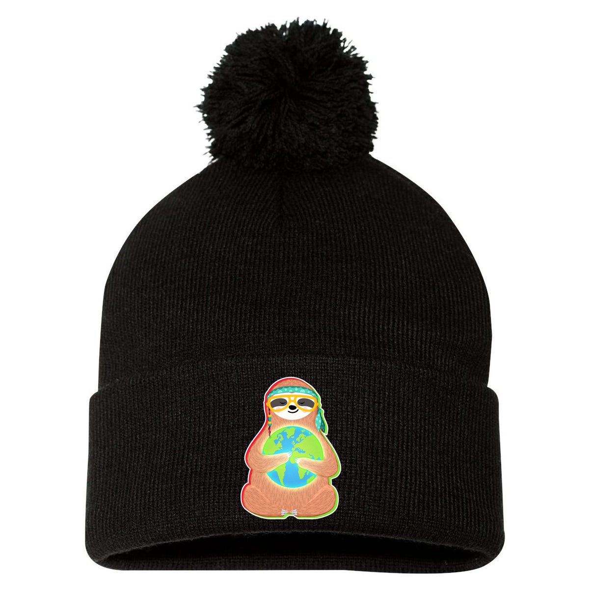 Earth Day Sloth Pom Pom 12in Knit Beanie