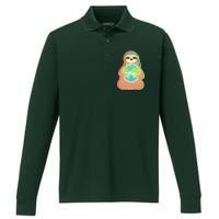 Earth Day Sloth Performance Long Sleeve Polo