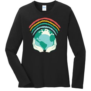 Earth Rainbow Ladies Long Sleeve Shirt