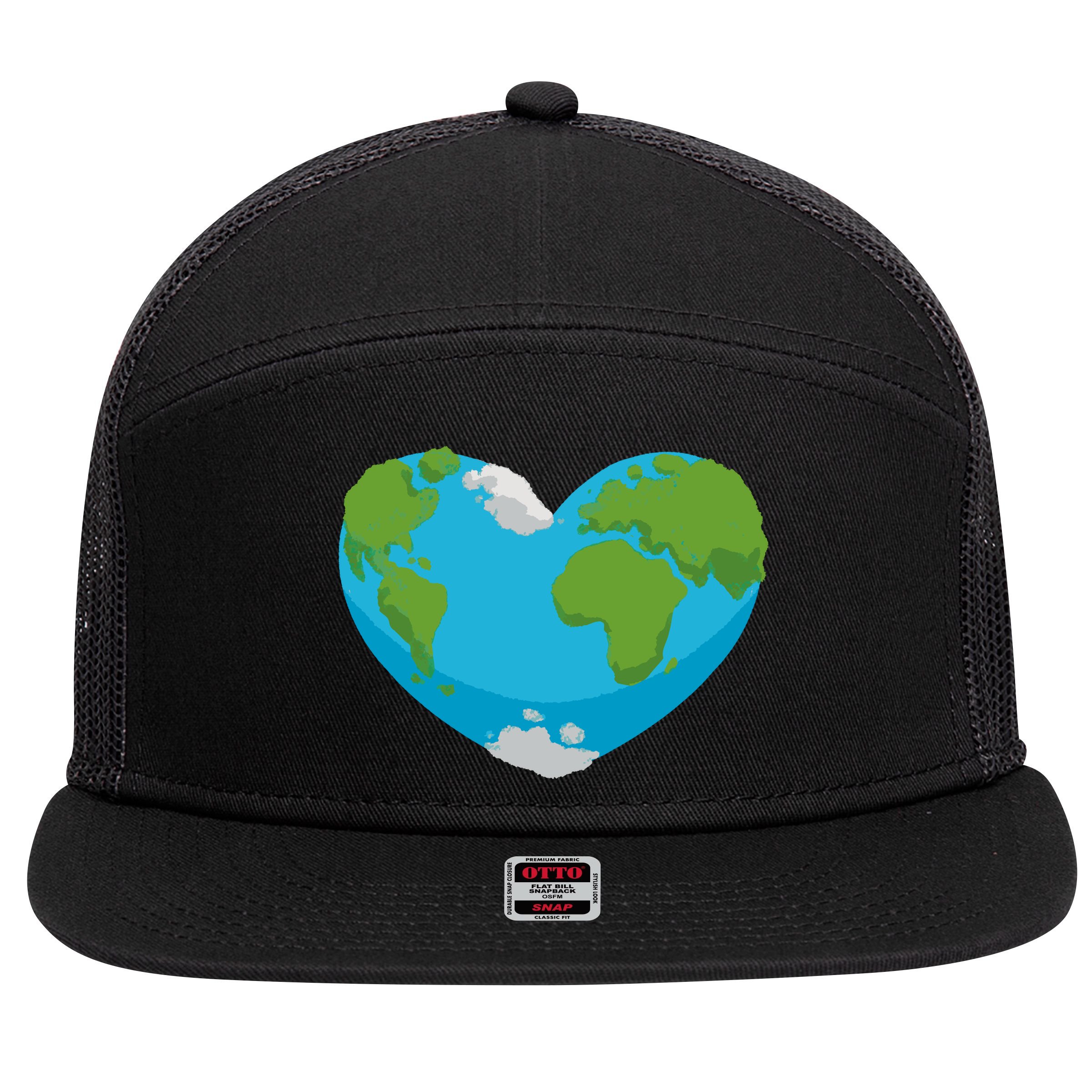 Earth Shaped Heart 7 Panel Mesh Trucker Snapback Hat