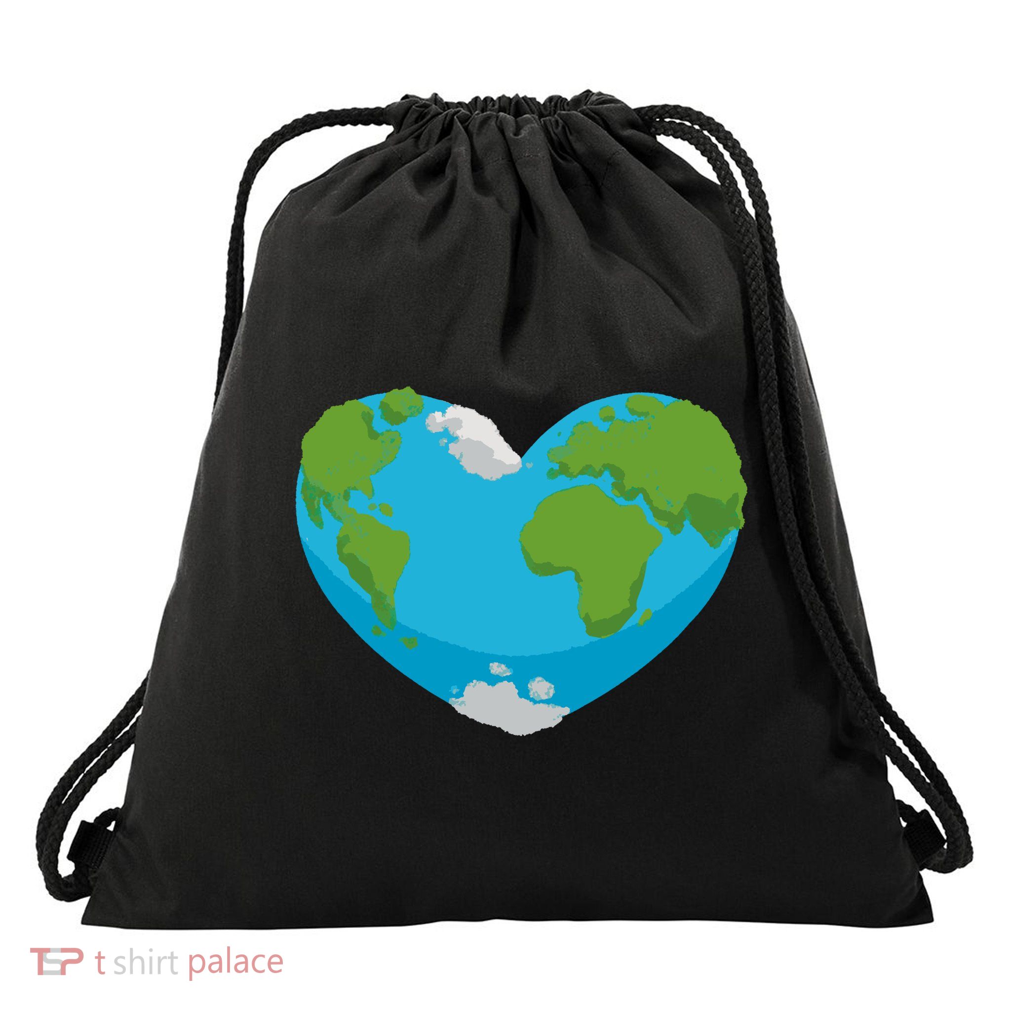 Earth Shaped Heart Drawstring Bag