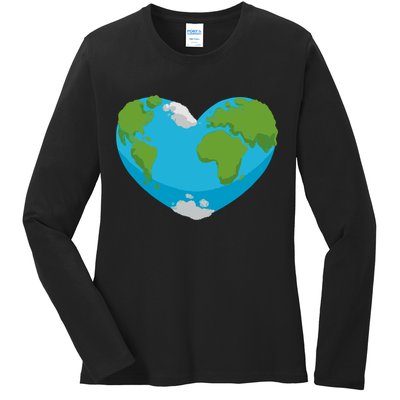 Earth Shaped Heart Ladies Long Sleeve Shirt