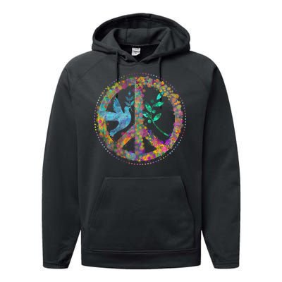 Earth Watercolor Peace Sign Performance Fleece Hoodie