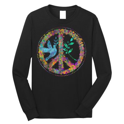 Earth Watercolor Peace Sign Long Sleeve Shirt