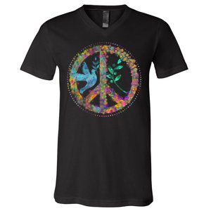 Earth Watercolor Peace Sign V-Neck T-Shirt