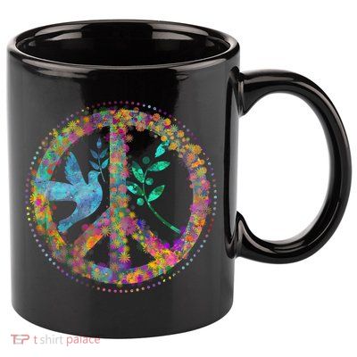 Earth Watercolor Peace Sign 11oz C Handle Ceramic Mug