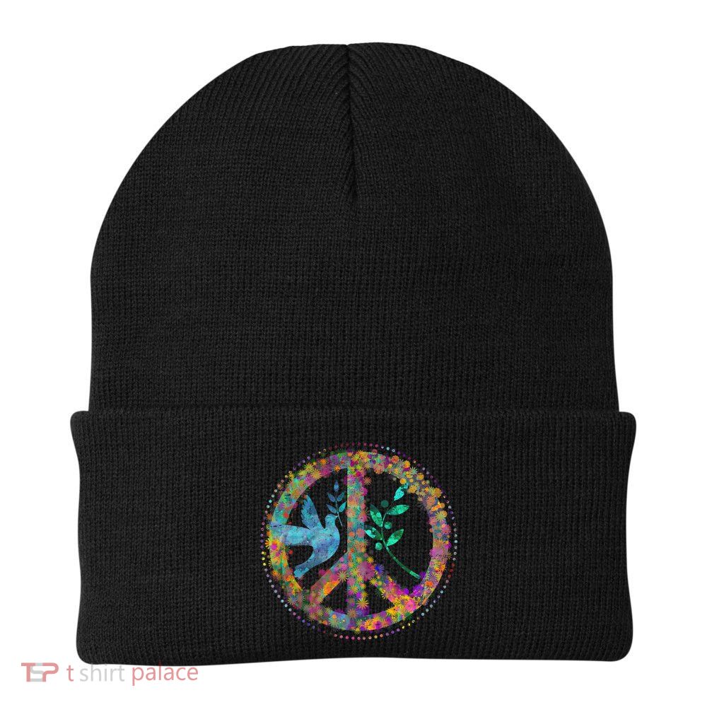 Earth Watercolor Peace Sign Knit Cap Winter Beanie