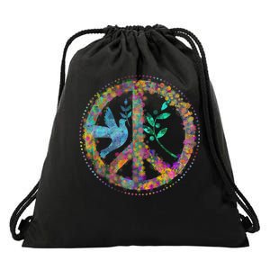 Earth Watercolor Peace Sign Drawstring Bag