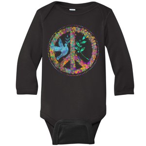 Earth Watercolor Peace Sign Baby Long Sleeve Bodysuit