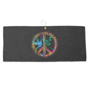 Earth Watercolor Peace Sign Large Microfiber Waffle Golf Towel