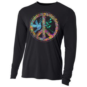 Earth Watercolor Peace Sign Cooling Performance Long Sleeve Crew